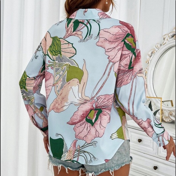 Boho Floral Print Button Down Shirt Top Blouse - Picture 2 of 14